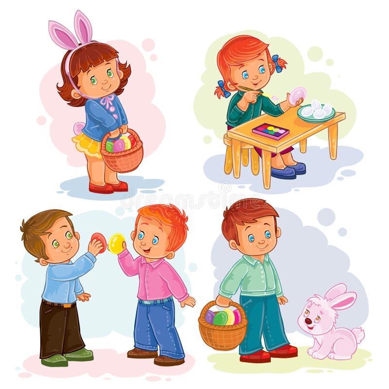 Fije los ejemplos del clip art con los niños jovenes en el tema de Pascua ilustración del vector Fije los ejemplos del clip art con los niños jovenes en el tema de Pascua ilustración del vector