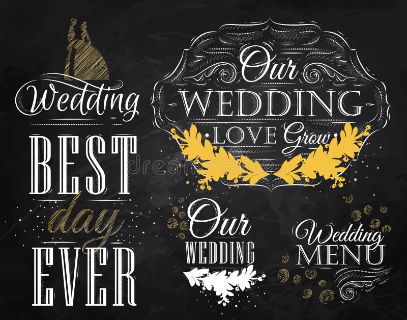 Fije los iconos de la boda. Tiza stock de ilustración Fije los iconos de la boda. Tiza stock de ilustración