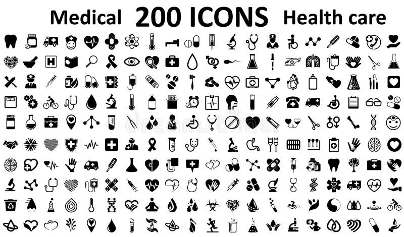 Fije los iconos planos de la medicina 200 y de la salud Iconos médicos de la muestra de la atención sanitaria de la colección