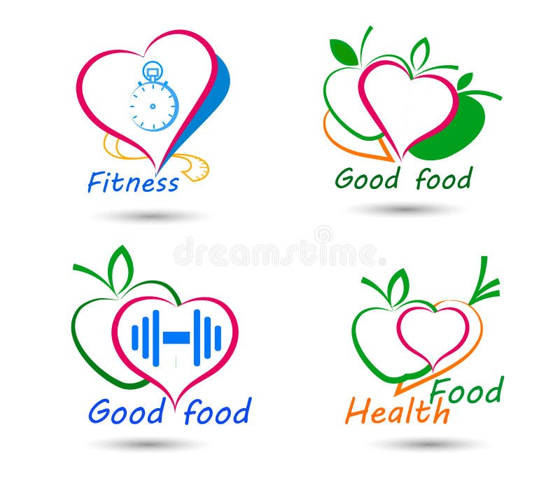 Establecer símbolos de bienestar. Comida saludable y fitness libre illustration