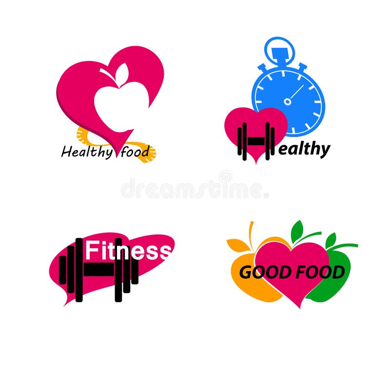 Símbolos de Bienestar. Comida saludable y estado físico libre illustration