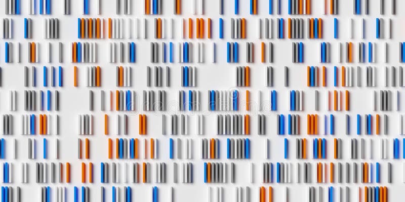 Filas de cubos o cajas azul blanco y naranja sobre fondo blanco abstracto moderno mínimo ordenador de visualización de datos libre illustration