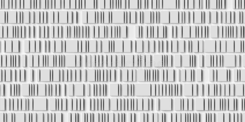 Filas de cubos o cajas escaladas aleatorias blancas y grises sobre fondo blanco abstracto moderno mínima visualización de datos stock de ilustración