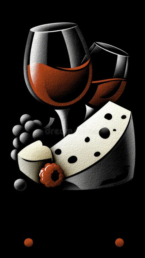 Filati e panni di vino su fondo nero con uva e bacche eleganti royalty illustrazione gratis