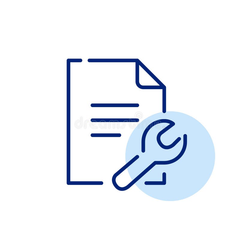 File configuration and maintenance tools. File symbol and wrench. Pixel perfect, editable stroke icon vector illustration