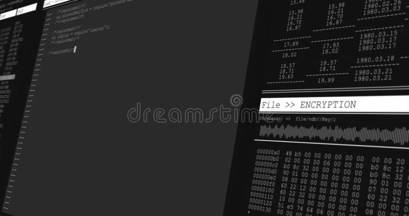 Voortgangsbeeld bestandscodering over computercode en binaire gegevens stock illustratie