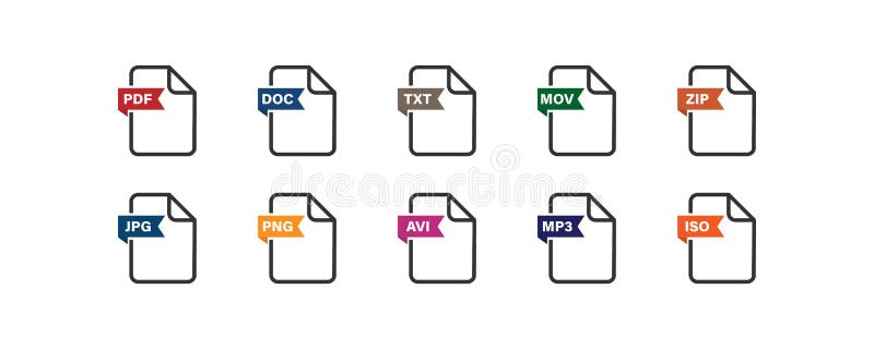 File extension flat icon set. Collection document format. Vector button vector illustration