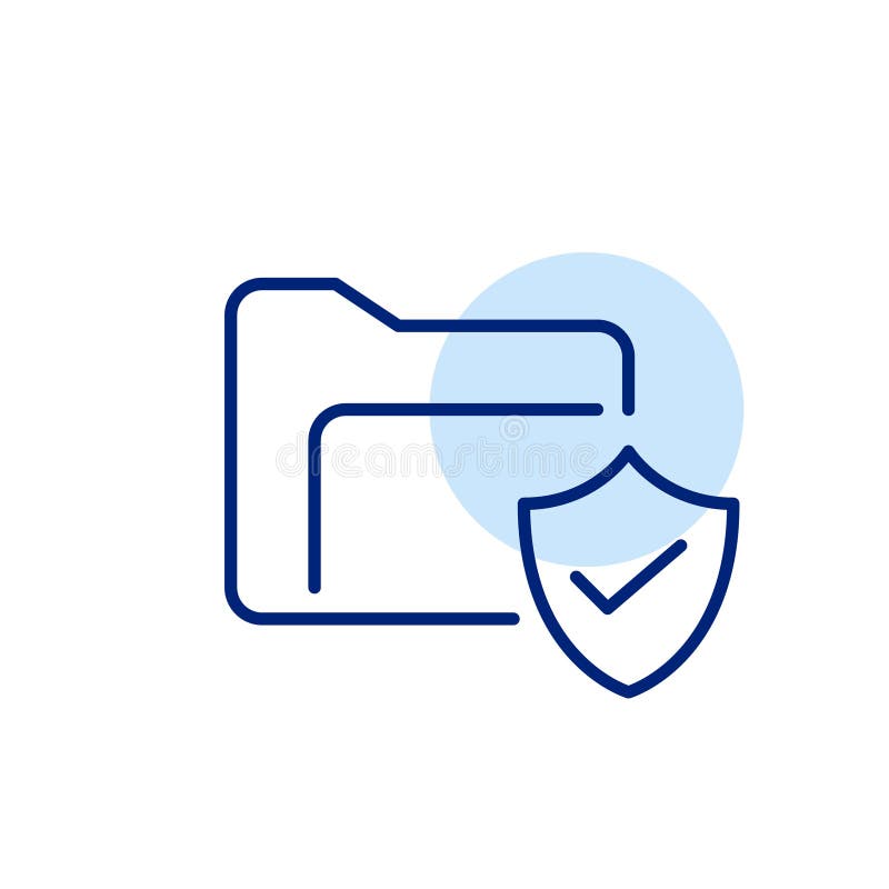 File folder, checkmark and shield. Data checked by antivirus. Pixel perfect, editable stroke icon stock illustration