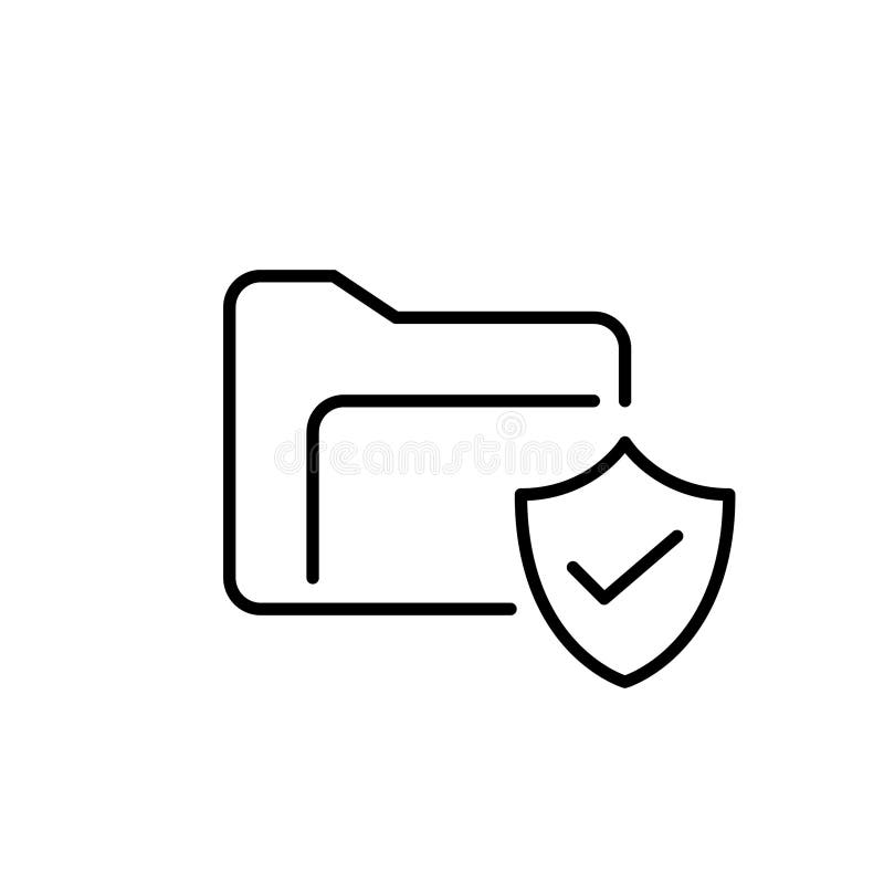 File folder, checkmark and shield. Data checked by antivirus. Pixel perfect vector icon stock illustration