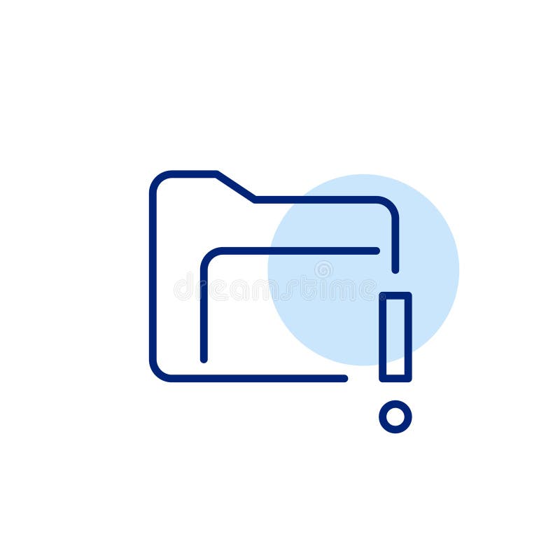 File folder and exclamation mark. System data problem warning. Security alert. Pixel perfect, editable stroke royalty free illustration
