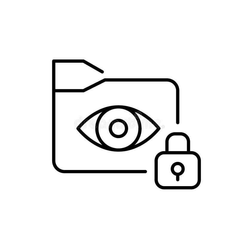 File folder, eye and lock. Confidential data access. Protected file visibility. Pixel perfect vector icon royalty free illustration