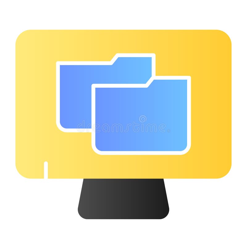 File folder on pc flat icon. Monitor with folder color icons in trendy flat style. Computer folder gradient style design stock illustration