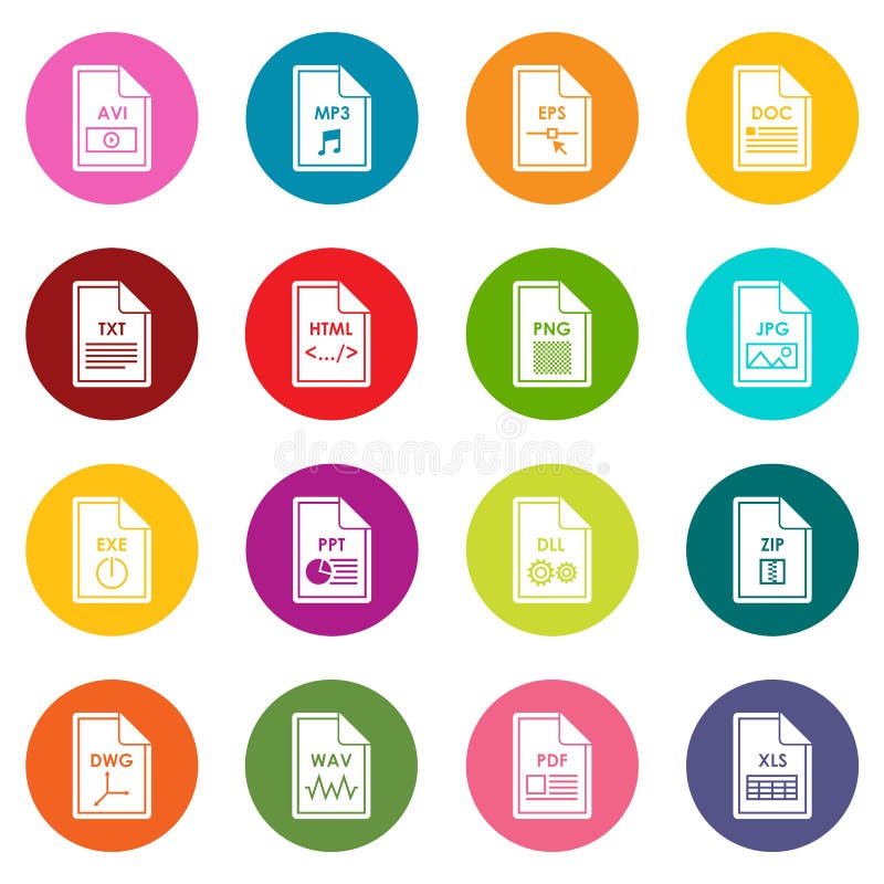 File Format Icons Many Colors Set Stock Vector - Illustration of office