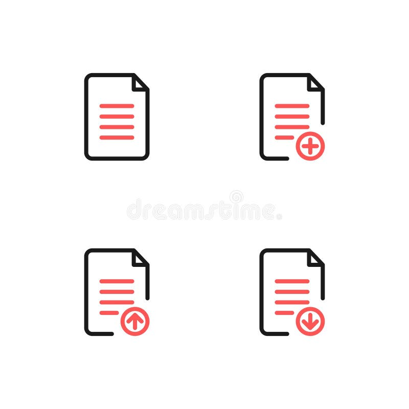 File icon set. Add file, Upload file, Download file icon set. 4 icons vector illustration