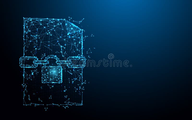 File lock icon form lines, triangles and particle style design stock illustration