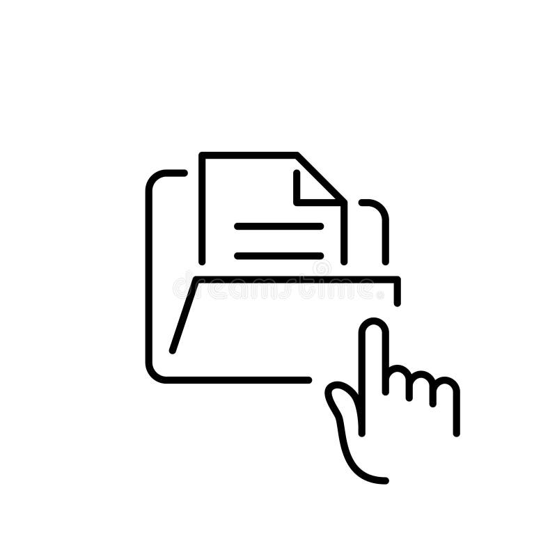 File management and document navigation. Easy access to digital data. Finger clicking on folder. Vector icon stock illustration