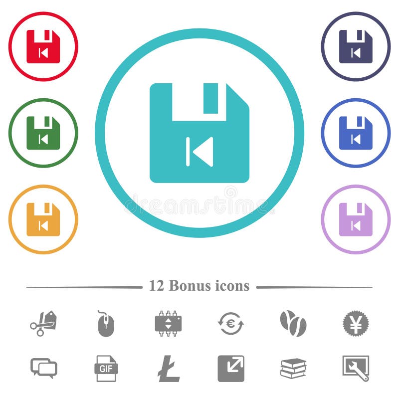 File previous flat color icons in circle shape outlines vector illustration