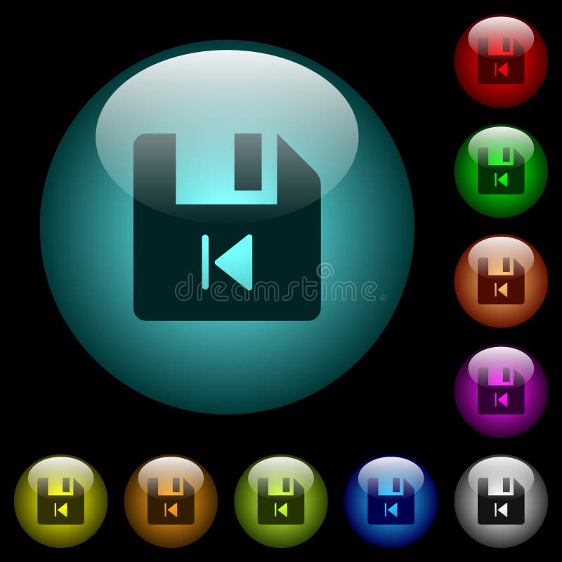 File previous icons in color illuminated glass buttons vector illustration