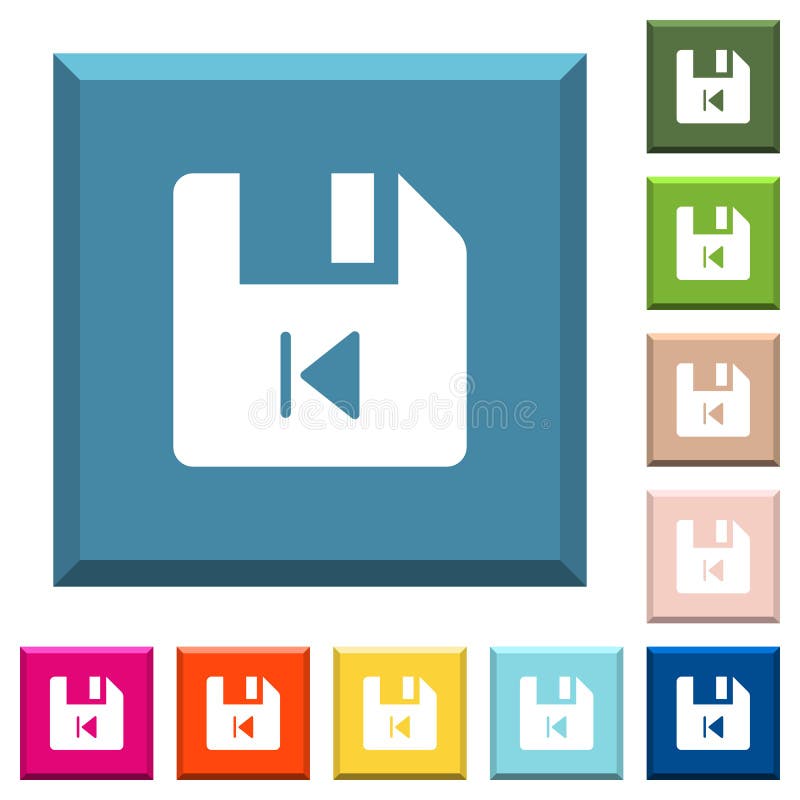 File previous white icons on edged square buttons vector illustration