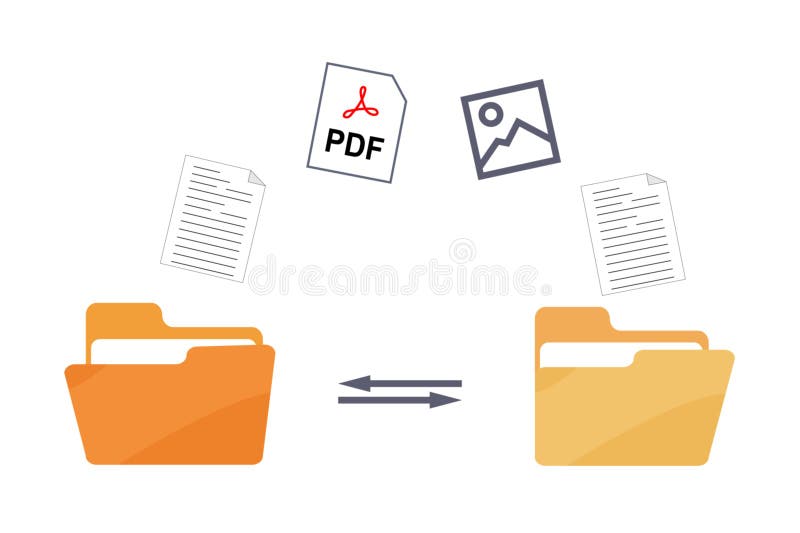 Folder de transfer de fișiere în folder. fișier de partajare a fișierelor care copiază și lipește conceptul de încărcare și descăr vector illustration
