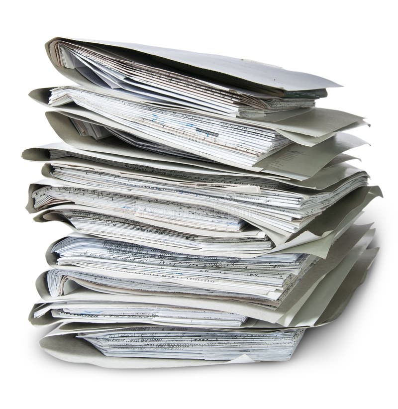 Files Arranged In Chaotic Stack Isolated On White Background