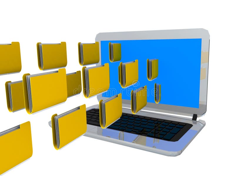Files data traffic laptop transfer - 3d rendering vector illustration