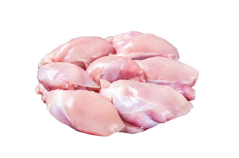 Boneless and skinless Raw Chicken leg thigh fillet Isolated, white background. Boneless and skinless Raw Chicken leg thigh fillet Isolated, white background