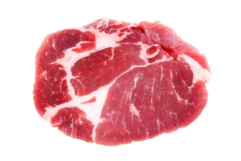 Filete crudo fresco de la carne del cuello del cerdo aislado en el fondo blanco imagen de archivo Filete crudo fresco de la carne del cuello del cerdo aislado en el fondo blanco imagen de archivo