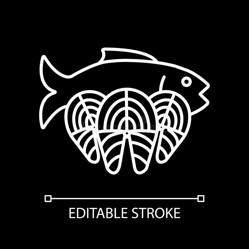 Filetes de pescado blanco icono lineal para tema oscuro ilustración del vector