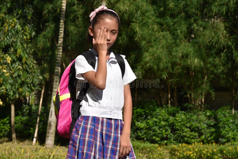 Filipina Girl Student And Sadness Wearing School Unifo