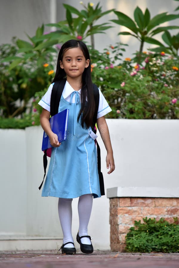 Standing Filipina Girl Student Wearing School Uniform Stock Photo - Image of female, scholars: 158394696
