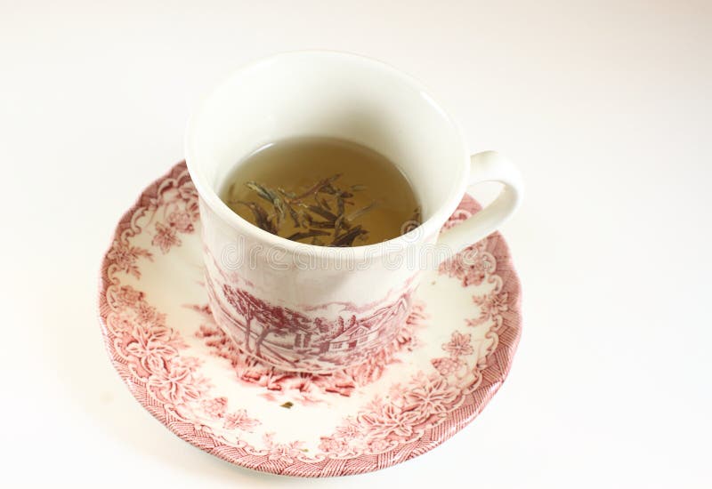 Tea cup with green tea on plate. Tea cup with green tea on plate