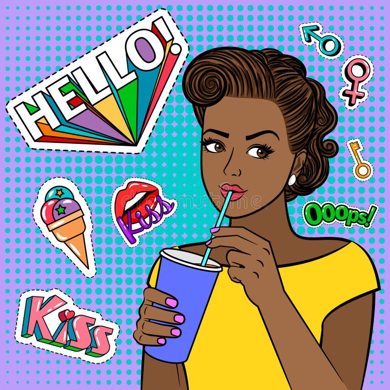 Fille africaine d'art de bruit avec la boisson illustration libre de droits Fille africaine d'art de bruit avec la boisson illustration libre de droits