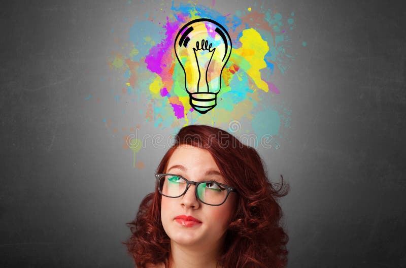 Fille avec le concept de pensée de conception image stock Fille avec le concept de pensée de conception image stock