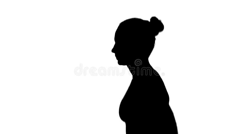 Fille avec le fonctionnement sportif de corps Vue de côté Silhouette blanc banque de vidéos