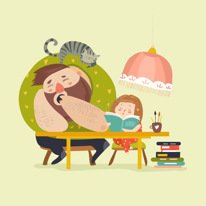 Fille Avec Le Papa Faisant Le Travail Illustration De Vecteur