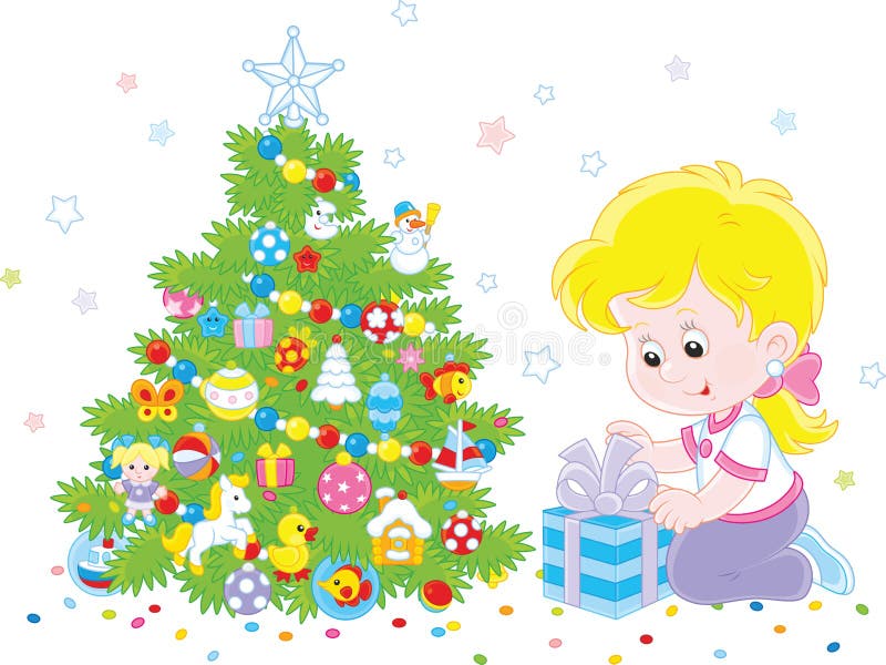 Fille avec un cadeau de Noël illustration de vecteur Fille avec un cadeau de Noël illustration de vecteur