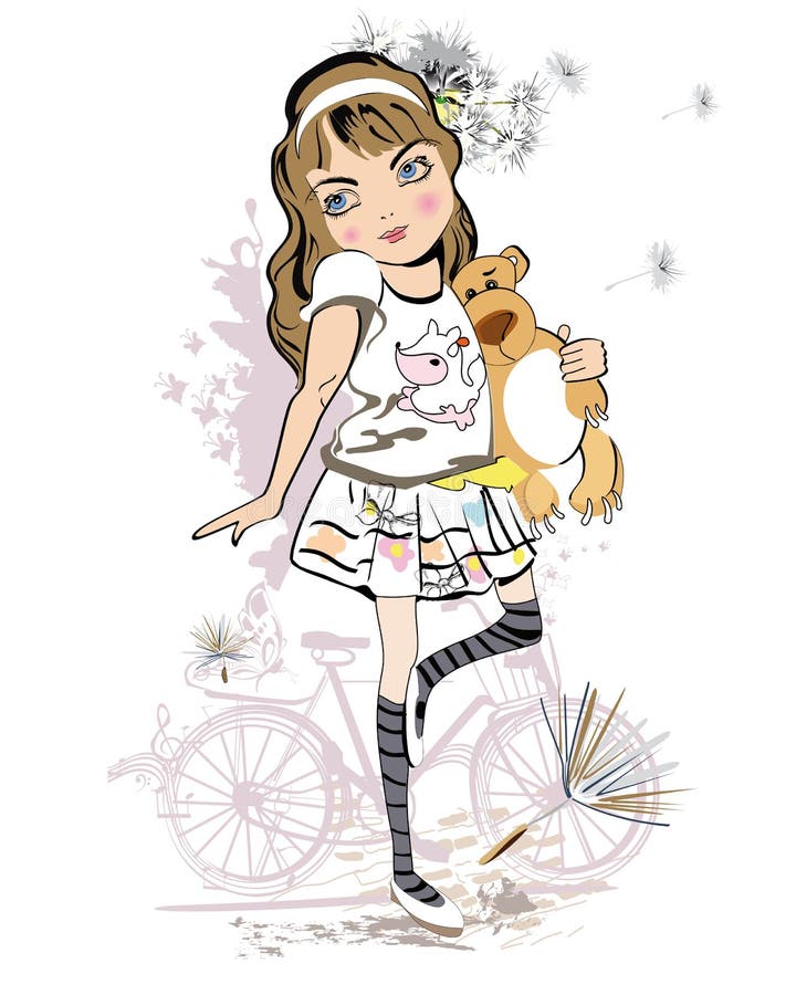 Fille avec un ours de nounours illustration stock Fille avec un ours de nounours illustration stock