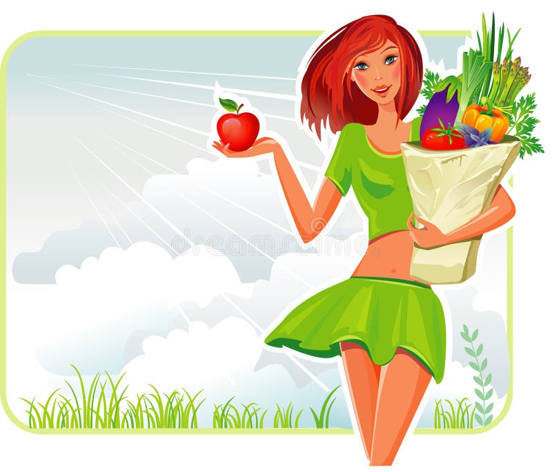 Fille avec un sac à provisions illustration de vecteur Fille avec un sac à provisions illustration de vecteur