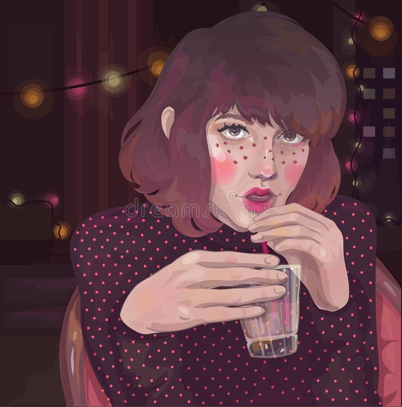Fille avec un verre à une partie de pièce illustration libre de droits Fille avec un verre à une partie de pièce illustration libre de droits