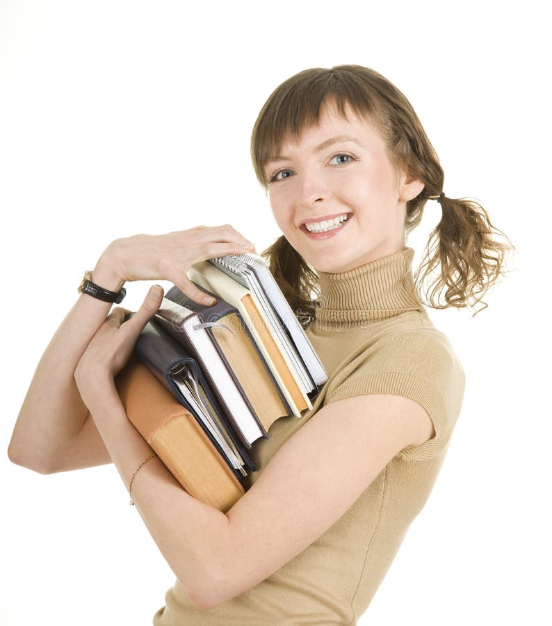 Fille avec une pile des livres photo libre de droits Fille avec une pile des livres photo libre de droits