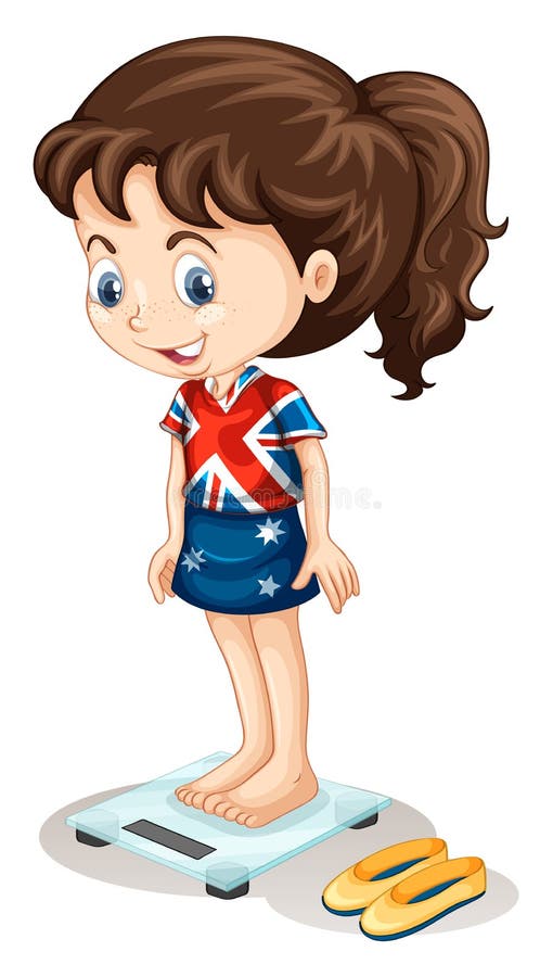 Fille britannique pesant sur l'échelle illustration de vecteur Fille britannique pesant sur l'échelle illustration de vecteur