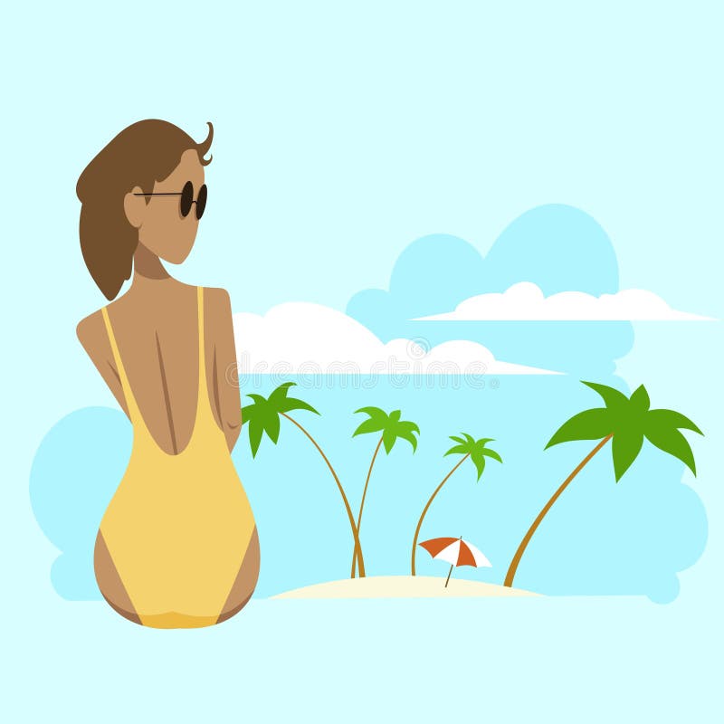 Fille bronzée dans un maillot de bain jaune illustration libre de droits Fille bronzée dans un maillot de bain jaune illustration libre de droits