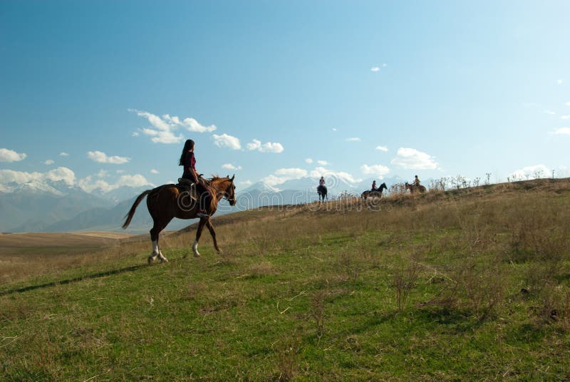 Fille conduisant un cheval photographie stock Fille conduisant un cheval photographie stock
