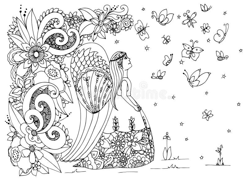 Livre De Coloriage Pour Adulte. Fleurs De Griffonnage Fantaisie