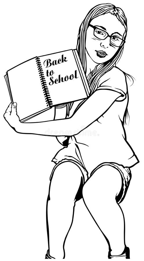 Fille d'école avec le bloc-notes dans des mains illustration de vecteur Fille d'école avec le bloc-notes dans des mains illustration de vecteur