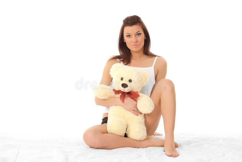 fille dans la lingerie avec un ours de nounours photo stock fille dans la lingerie avec un ours de nounours photo stock