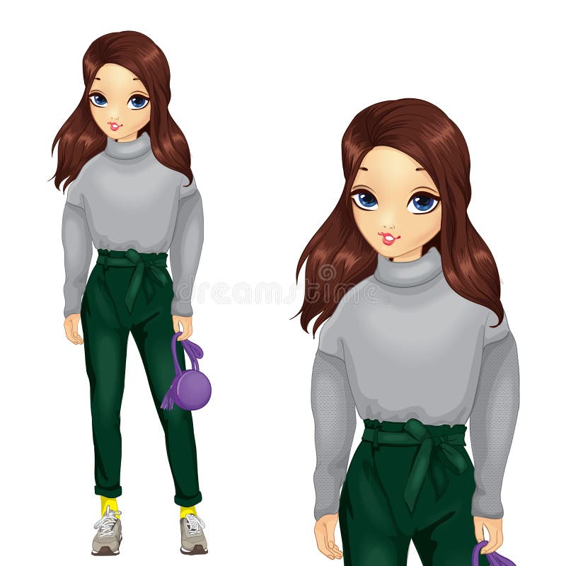 Fille dans le pantalon vert-foncé avec l'arc illustration stock Fille dans le pantalon vert-foncé avec l'arc illustration stock