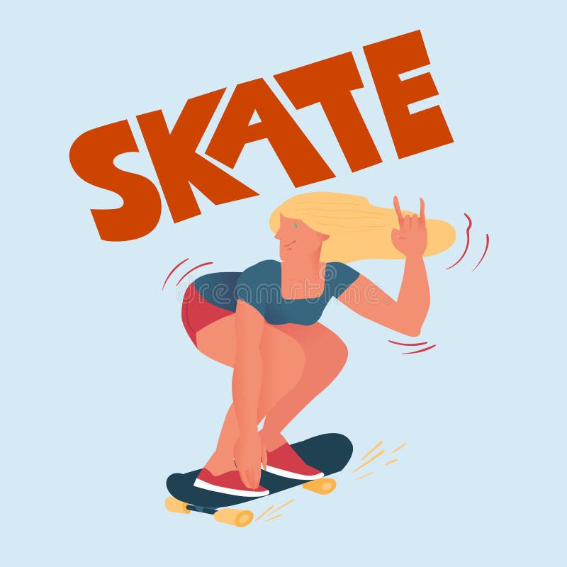 Fille de Beautyful sur la planche à roulettes Le poussin frais fait un tour Affiche pour des planchistes avec le ` de patin de ` illustration libre de droits Fille de Beautyful sur la planche à roulettes Le poussin frais fait un tour Affiche pour des planchistes avec le ` de patin de ` illustration libre de droits