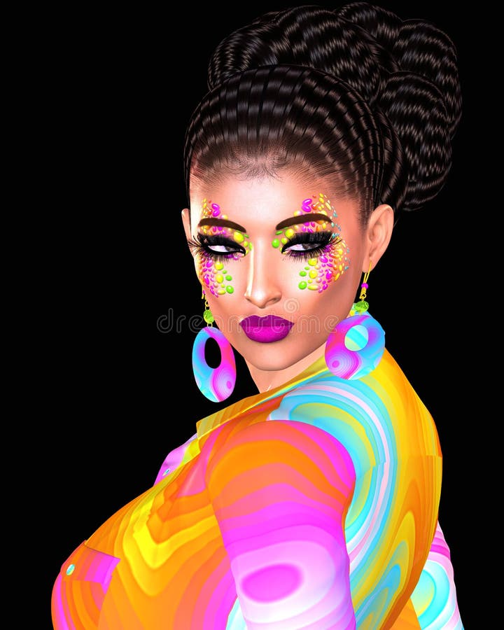 Fille de brune avec longtemps, cheveux onduleux brillants et maquillage coloré de mode illustration libre de droits Fille de brune avec longtemps, cheveux onduleux brillants et maquillage coloré de mode illustration libre de droits
